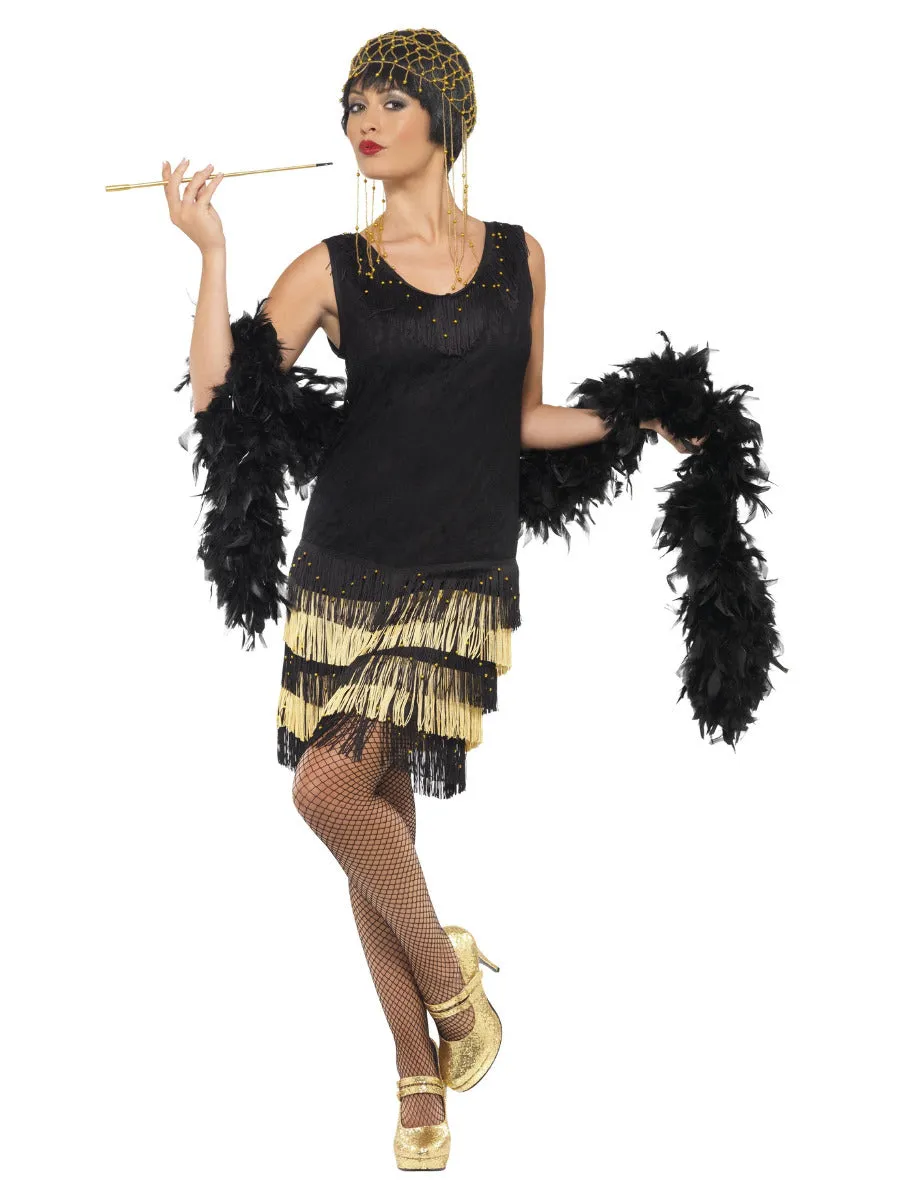 1920s Black Fringed Flapper Costume Beaded Front