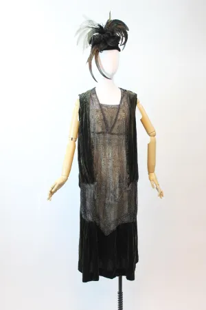 1920s SILK VELVET BEADED dress small medium | new fall winter