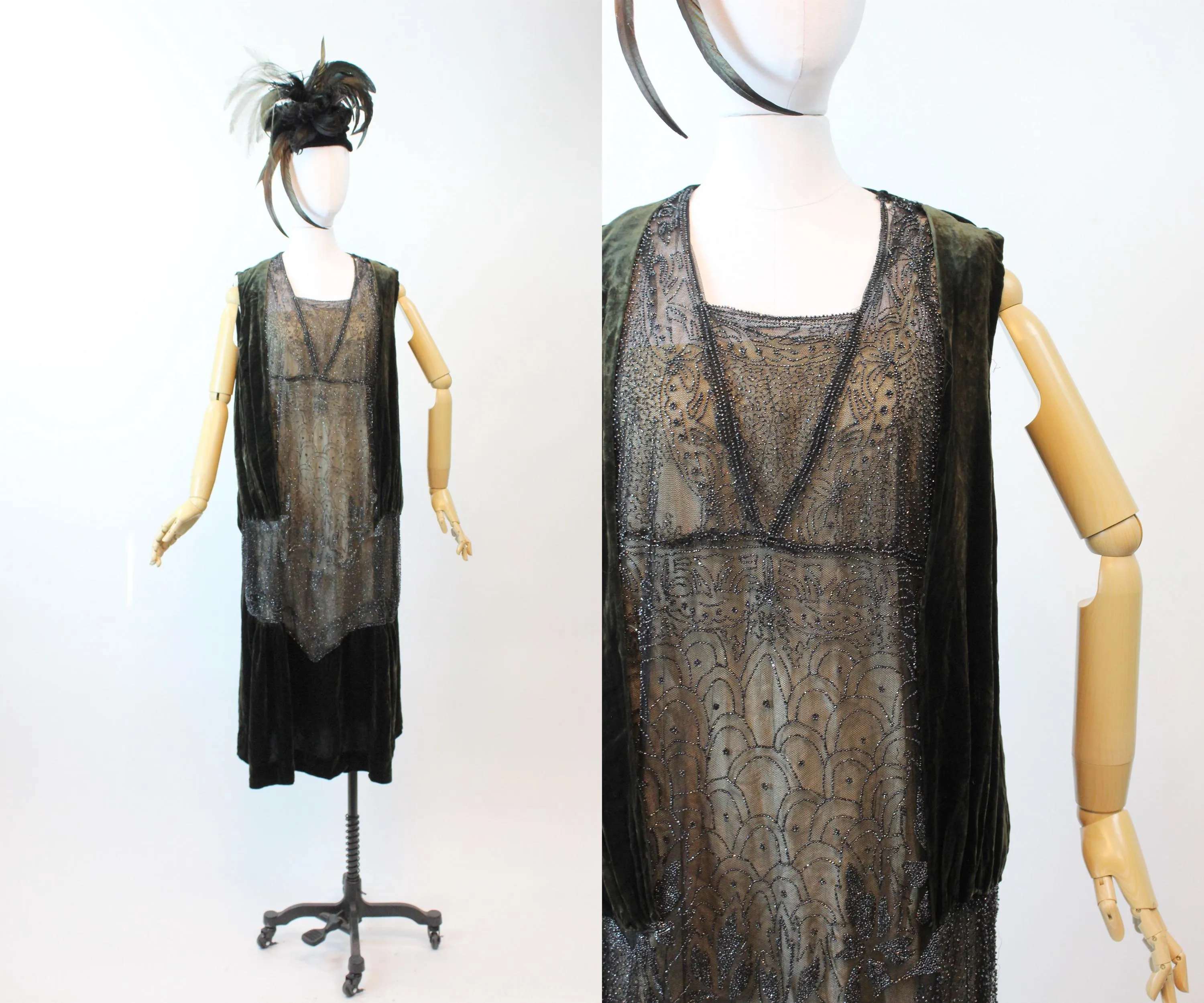 1920s SILK VELVET BEADED dress small medium | new fall winter