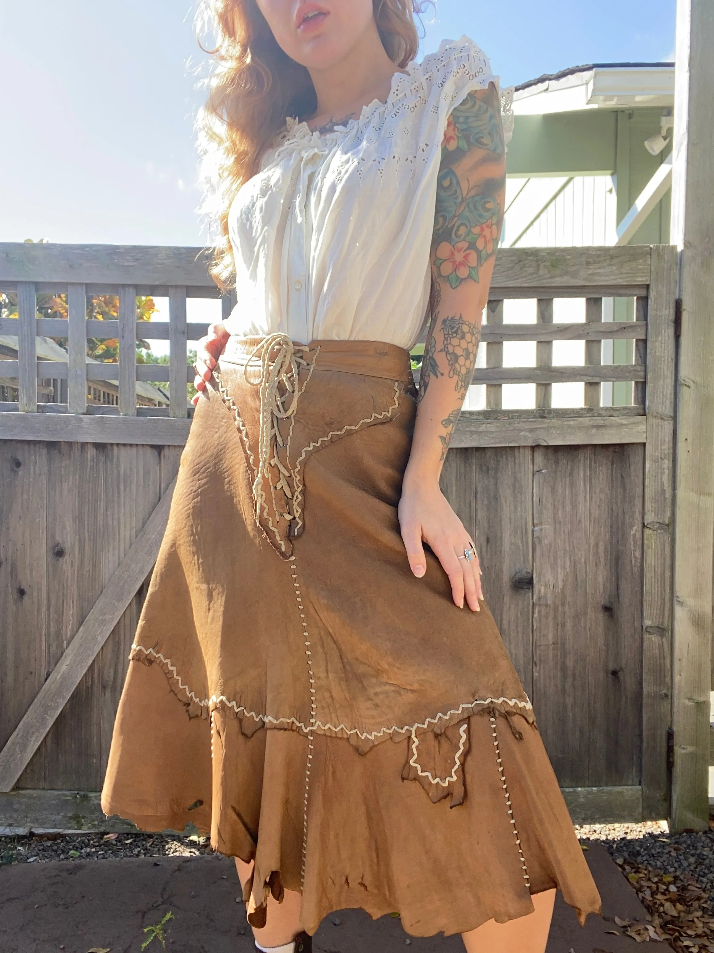 1960s Buckskin lace up Frontier skirt