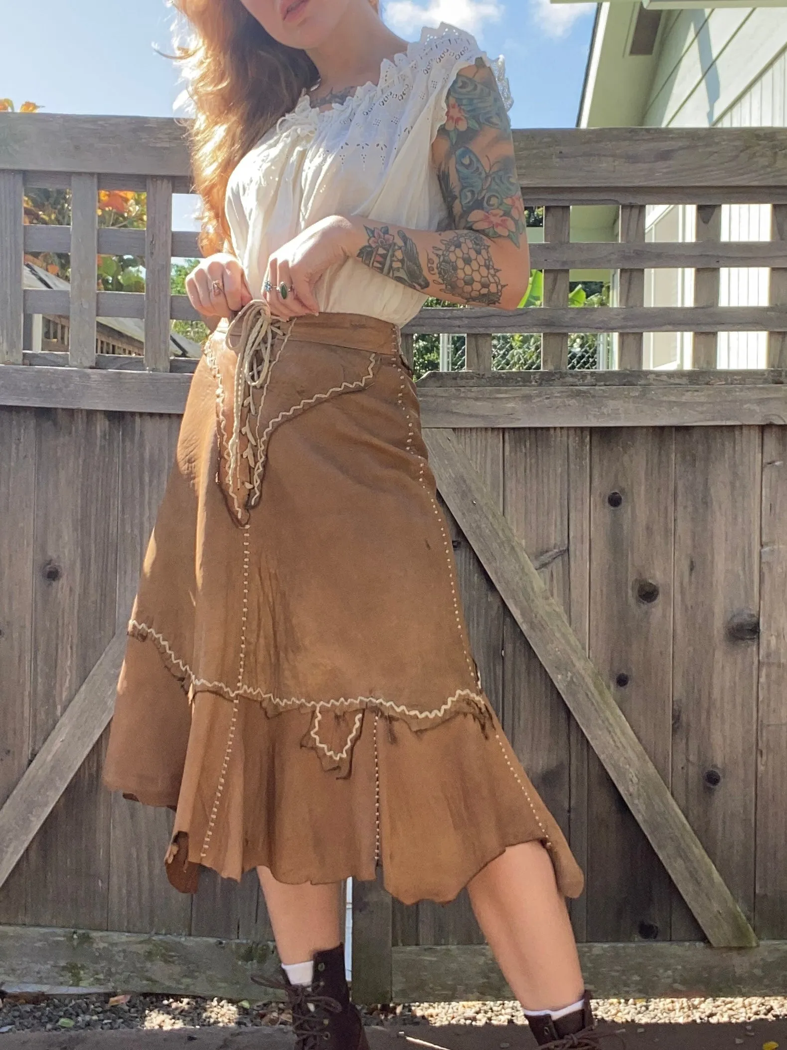 1960s Buckskin lace up Frontier skirt