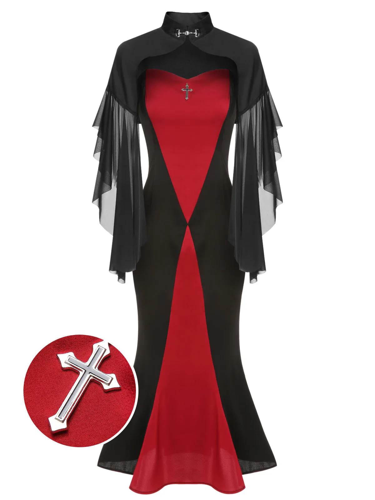 2PCS 1930s Halloween Fishtail Dress & Sheer Coat