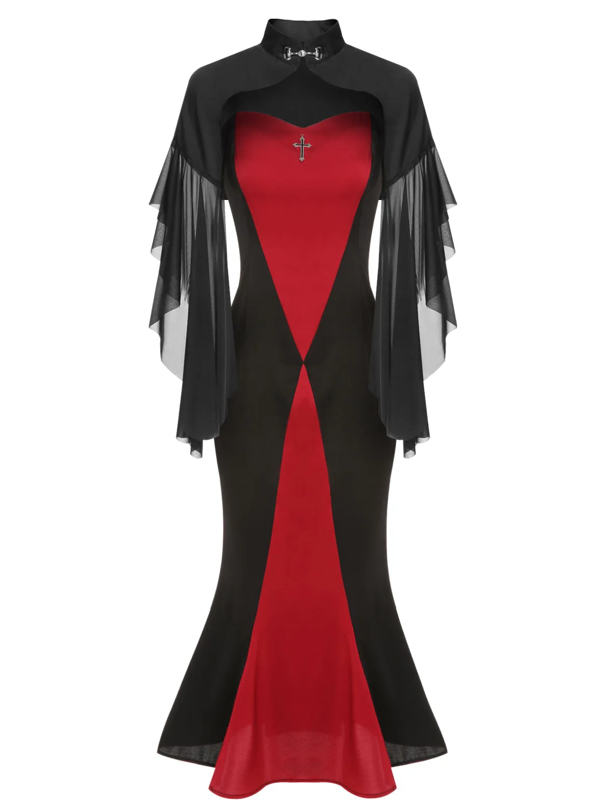 2PCS 1930s Halloween Fishtail Dress & Sheer Coat