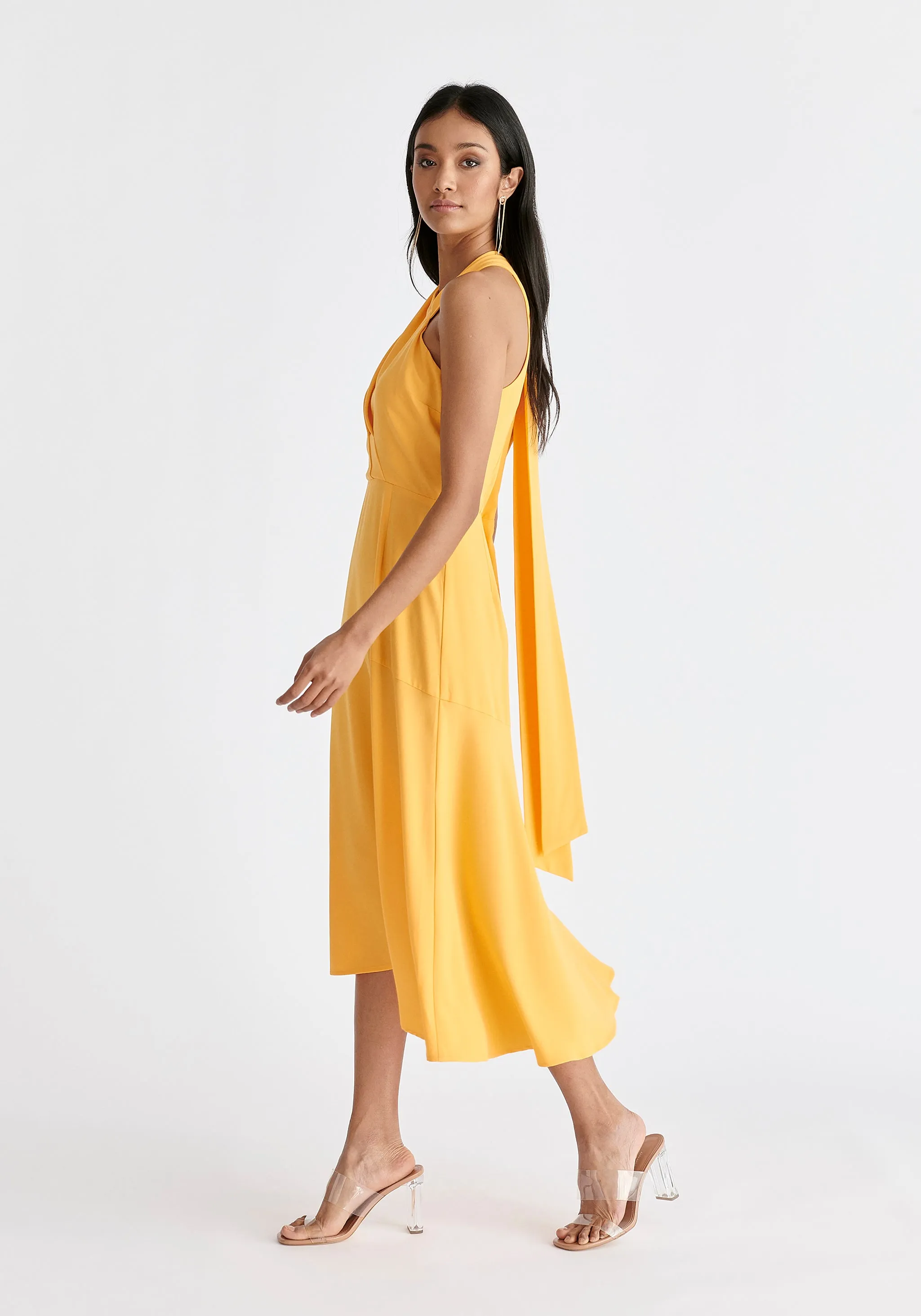 Asymmetric Neck Midi Dress