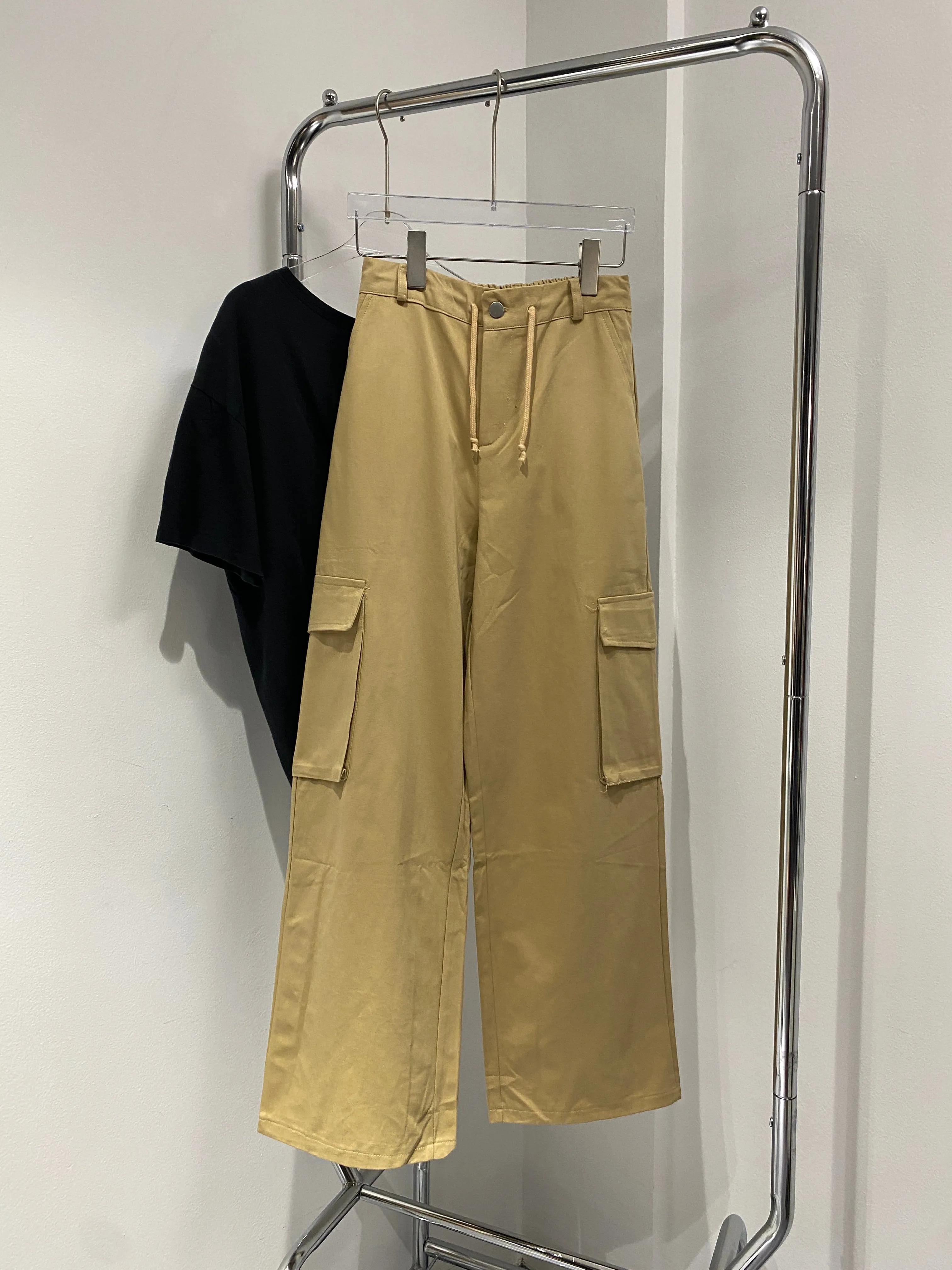 Baggy Fit Wide Leg Trousers - Latte