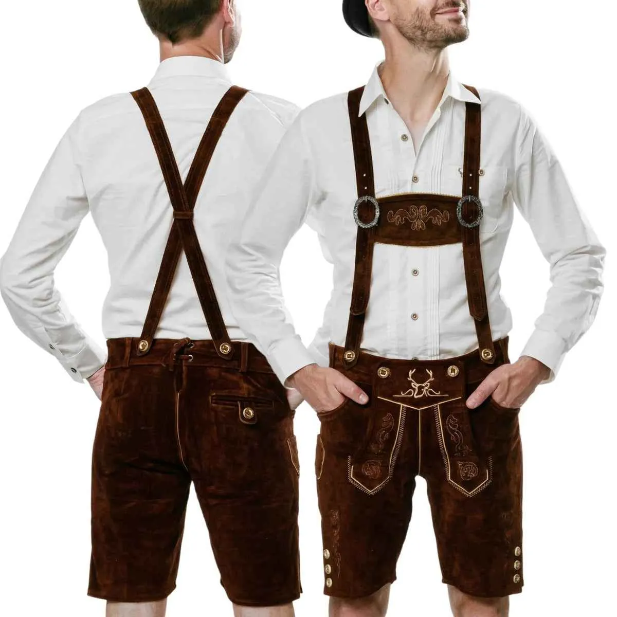 Bavarian Lederhosen Men Short Dark Brown