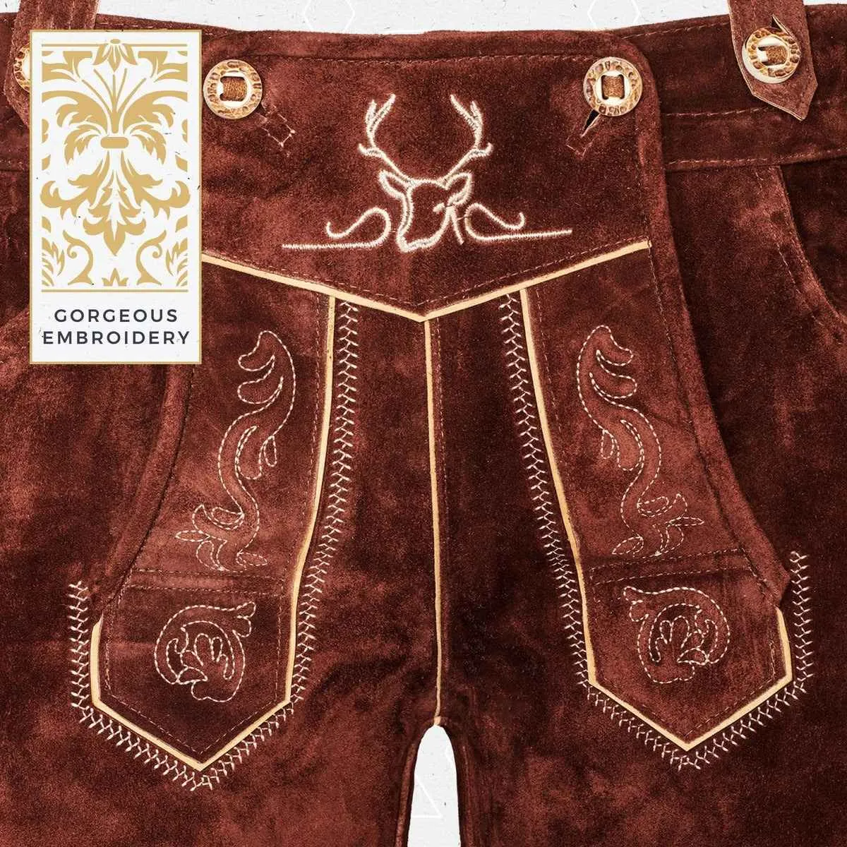 Bavarian Lederhosen Men Short Dark Brown