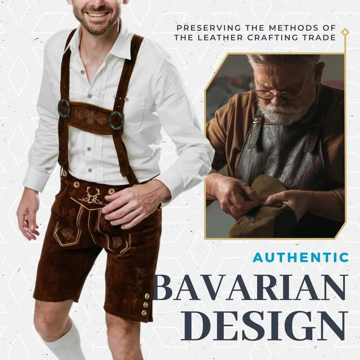 Bavarian Lederhosen Men Short Dark Brown