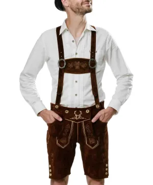 Bavarian Lederhosen Men Short Dark Brown