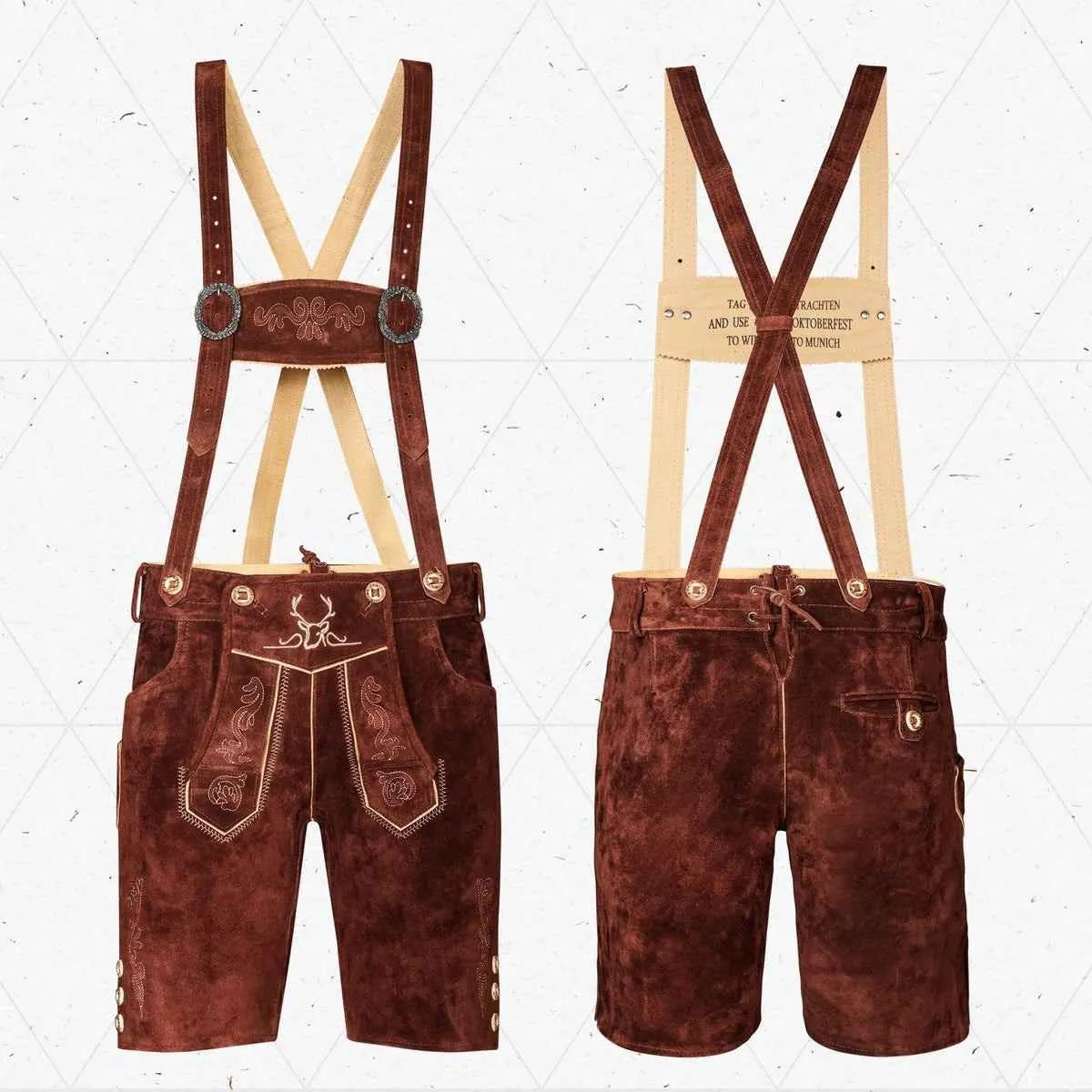 Bavarian Lederhosen Men Short Dark Brown