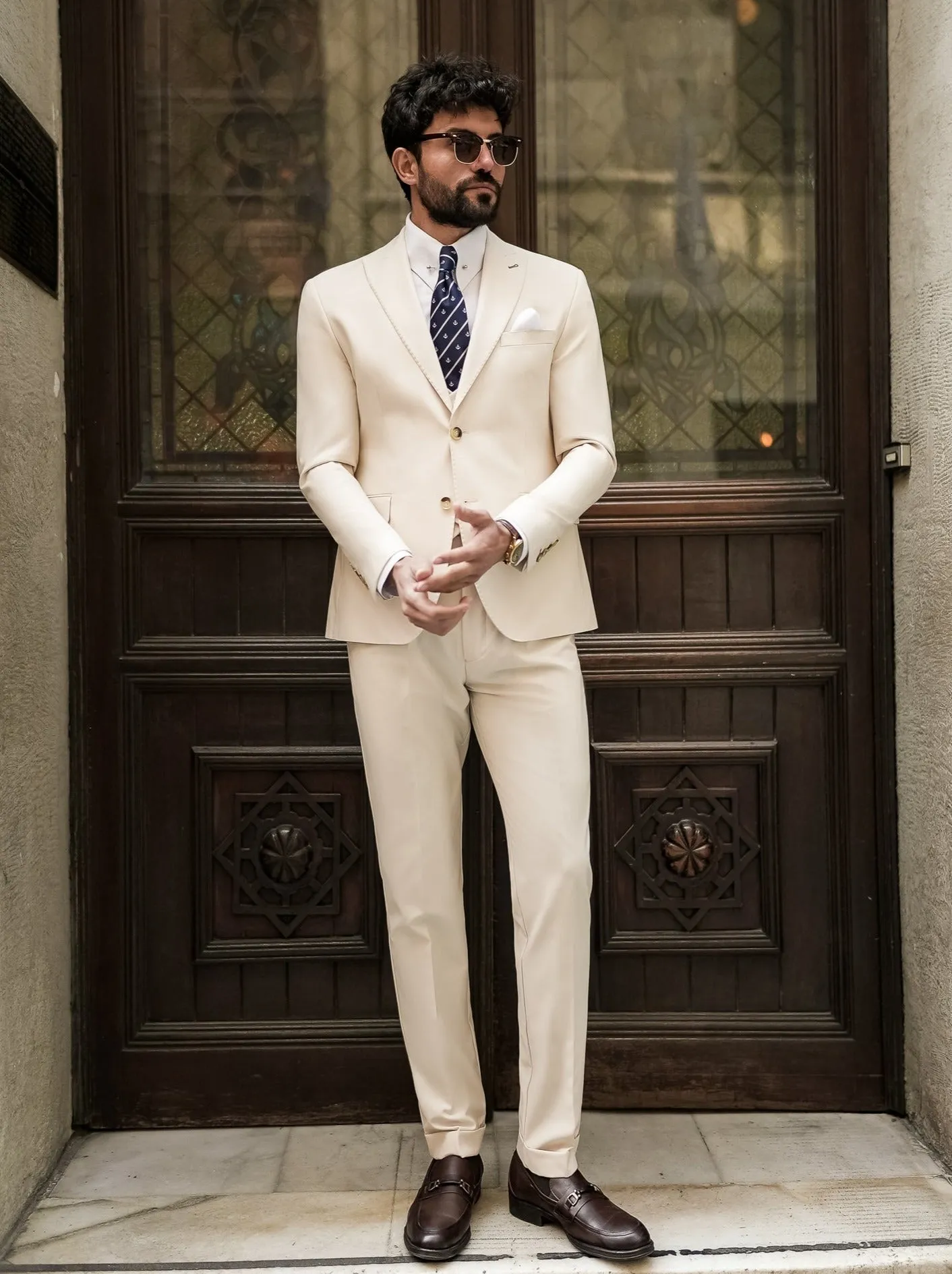 Beige Modern-Fit Suit 3-Piece