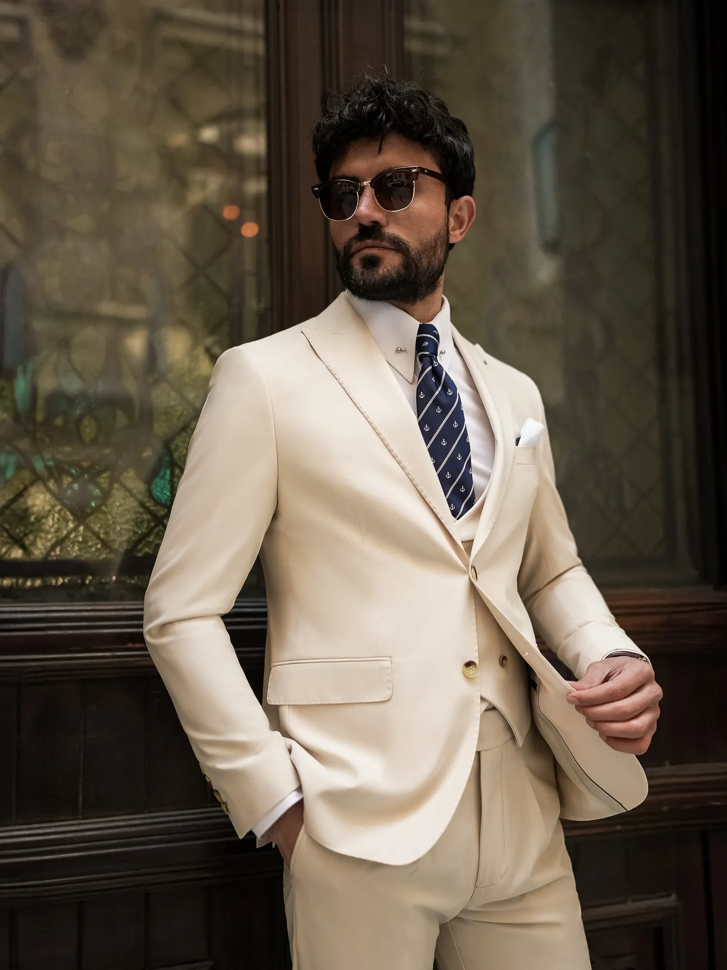 Beige Modern-Fit Suit 3-Piece