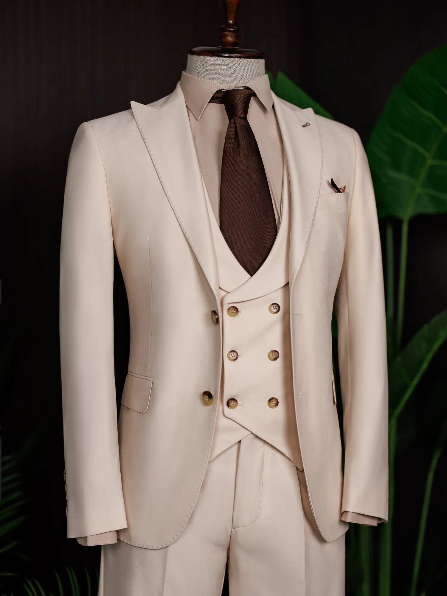 Beige Modern-Fit Suit 3-Piece