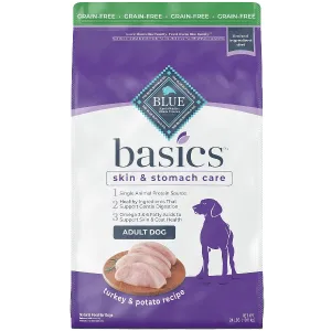 BLUE Basics Skin & Stomach Care Grain-Free Turkey & Potato Recipe Dry Dog Food, 24lb