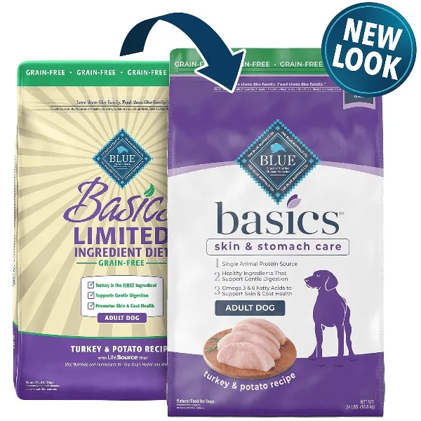 BLUE Basics Skin & Stomach Care Grain-Free Turkey & Potato Recipe Dry Dog Food, 24lb