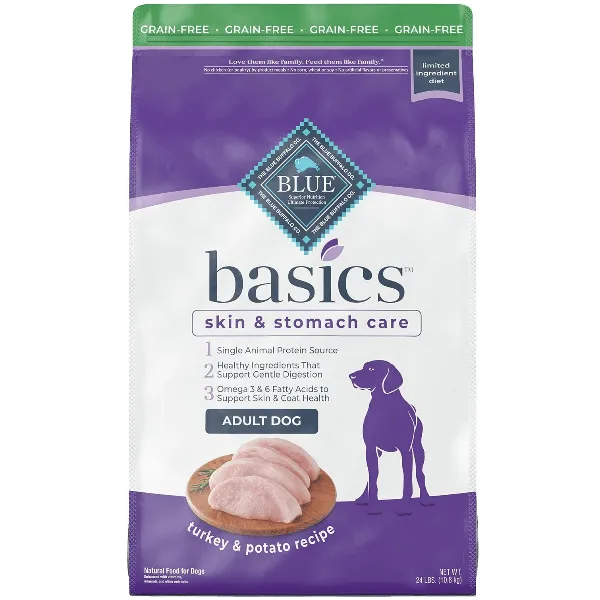 BLUE Basics Skin & Stomach Care Grain-Free Turkey & Potato Recipe Dry Dog Food, 24lb