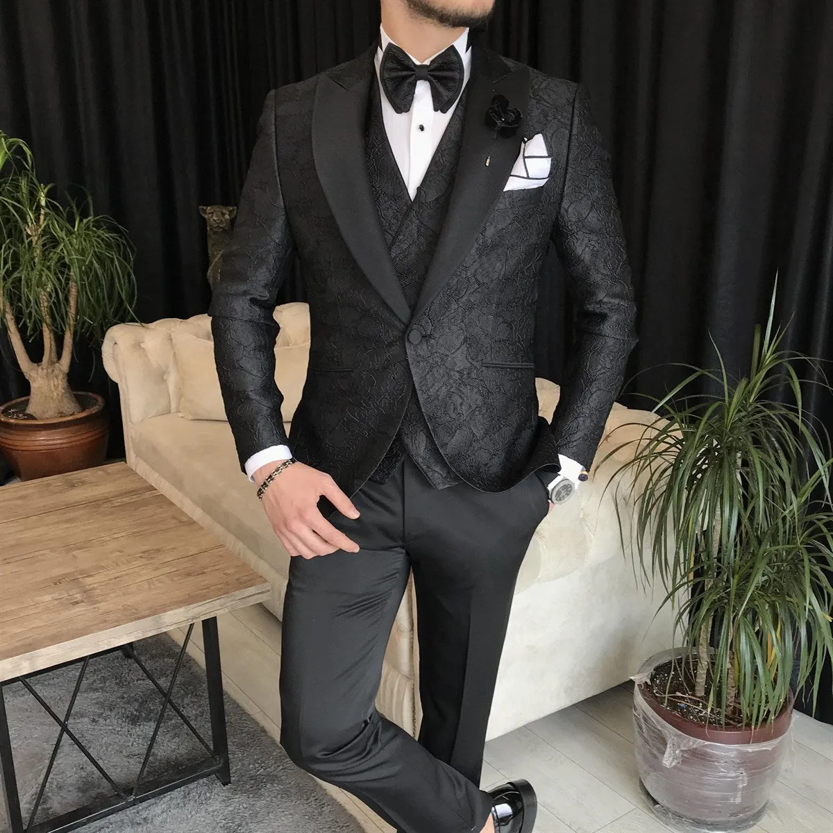 Bojoni Cagliari Black Slim-Fit Tuxedo 3-Piece