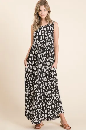 BOMBOM Leopard Maxi Dress with Pockets