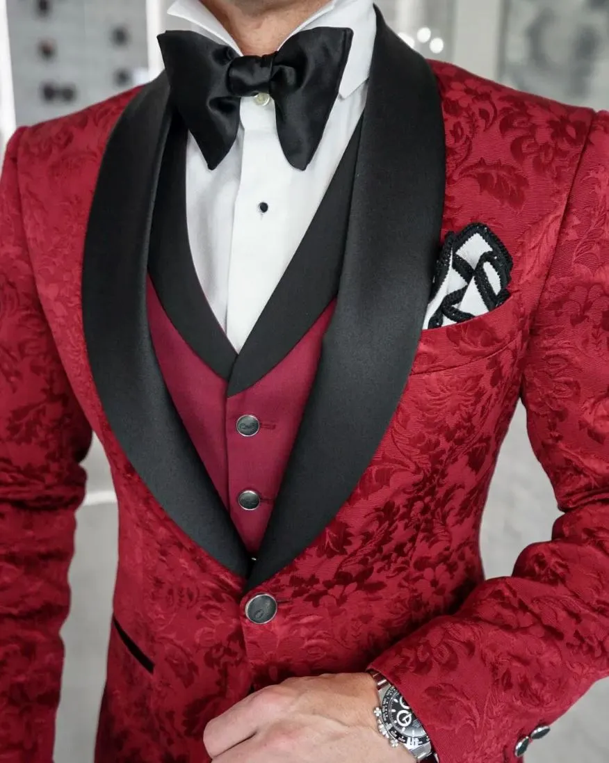 Burgundy & Black Fiore Dinner Jacket