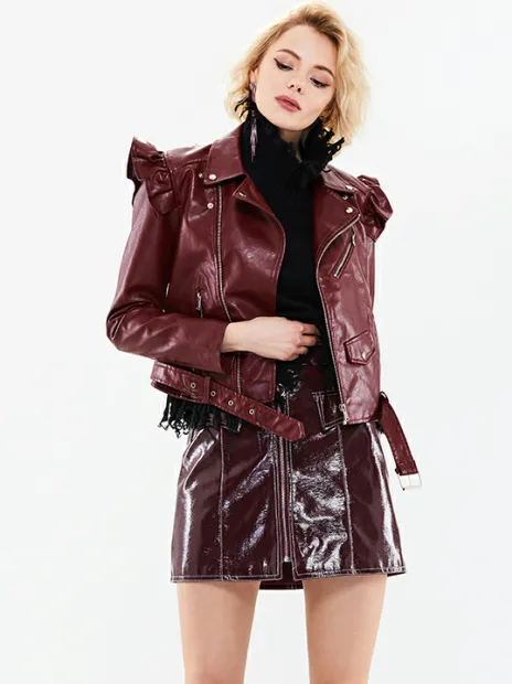 Burgundy Short Women's Leather Jacket