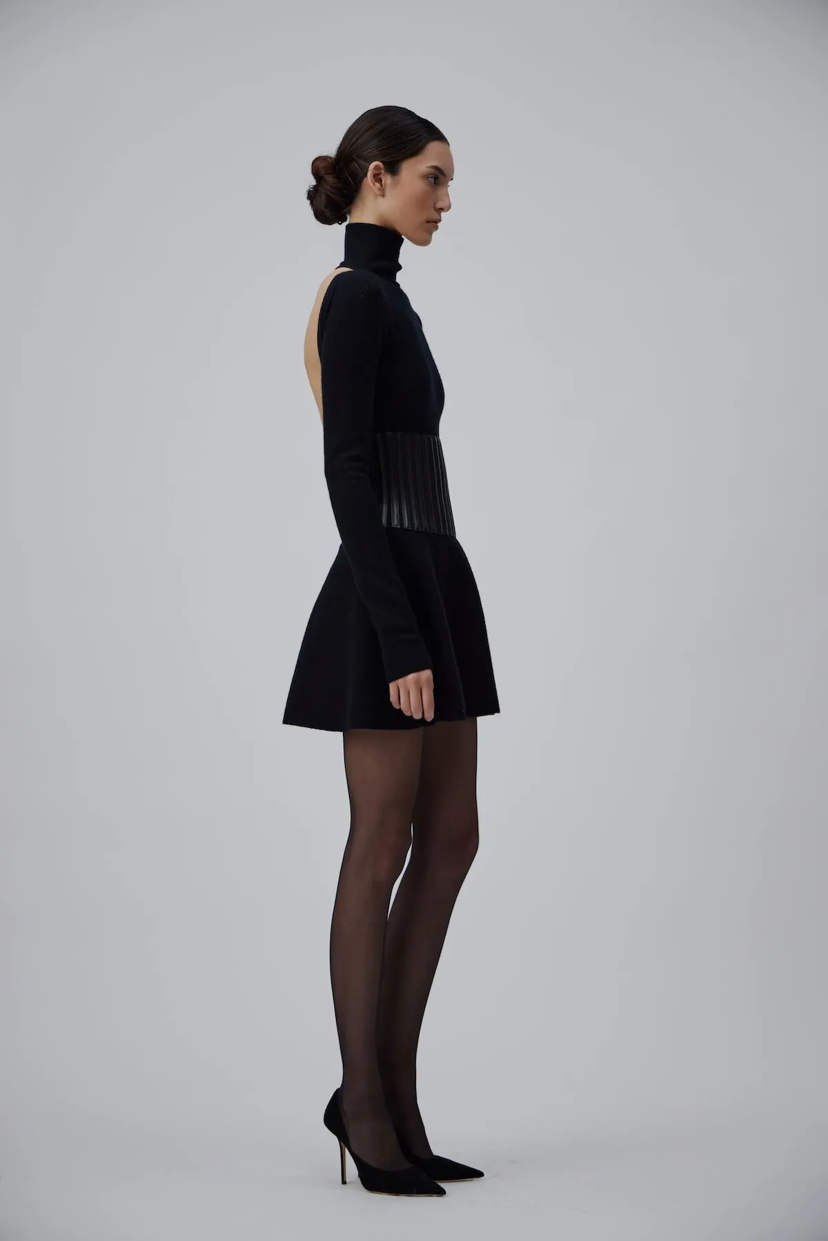 CASHMERE MINI DRESS IN GLOSSY BLACK