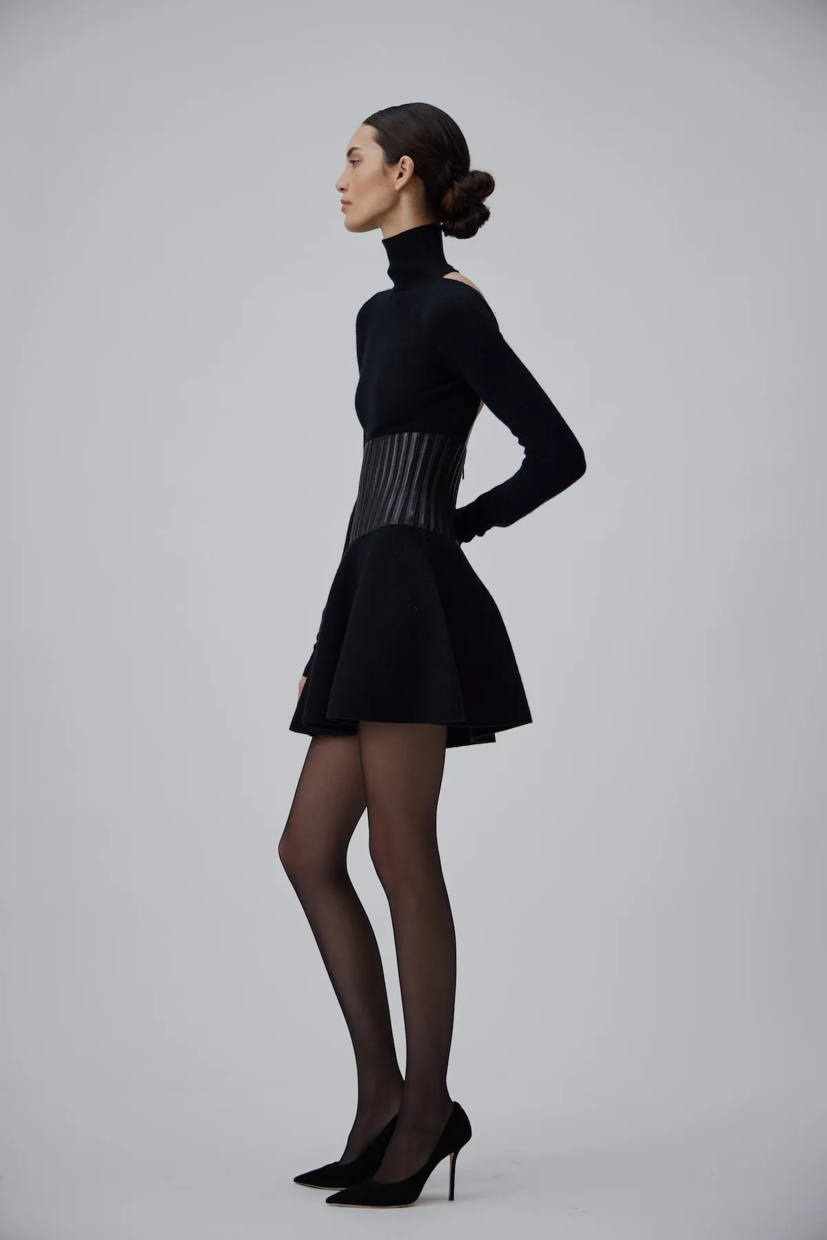 CASHMERE MINI DRESS IN GLOSSY BLACK