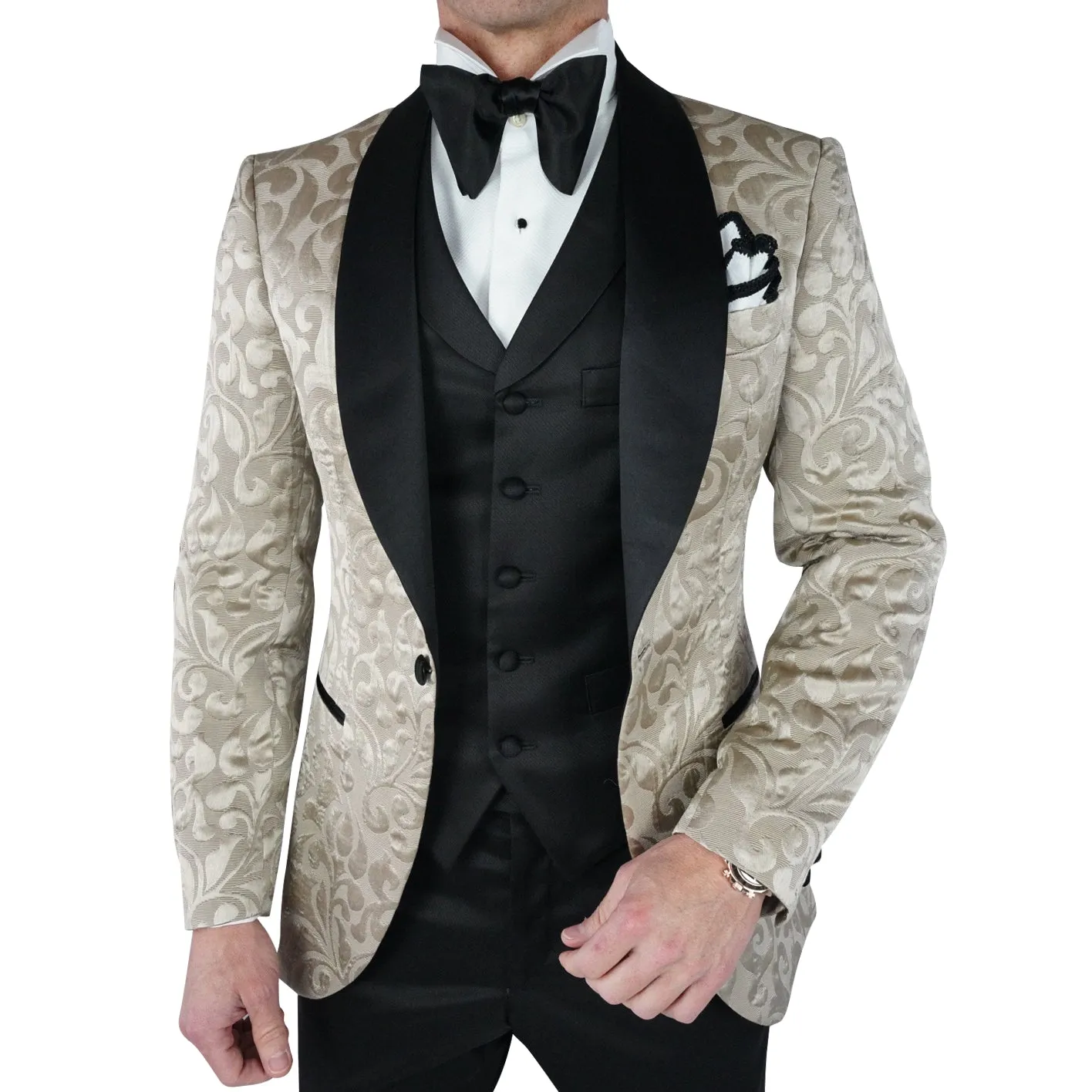 Champagne Oro and Black Paisley Dinner Jacket