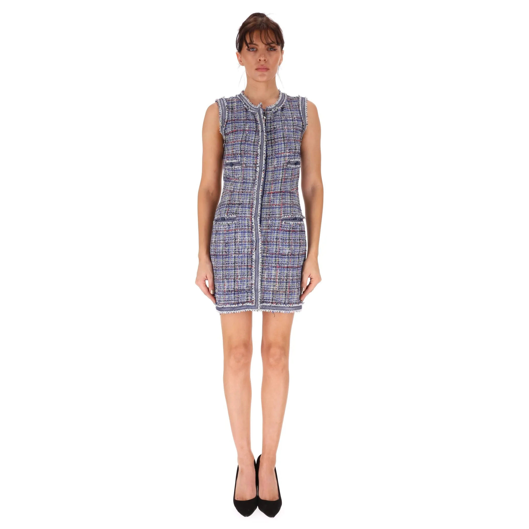 Chanel Front Zip Multicoloured Tweed Dress. Size 36FR