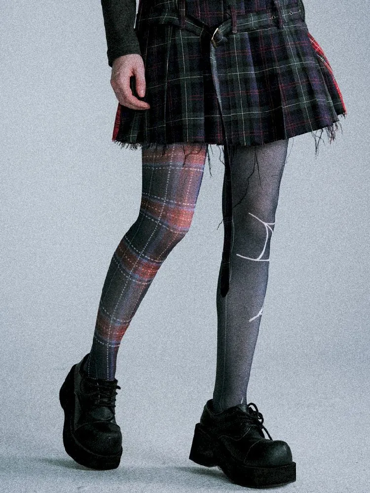 Checkered Patchwork Pleated Skirt【s0000005405】