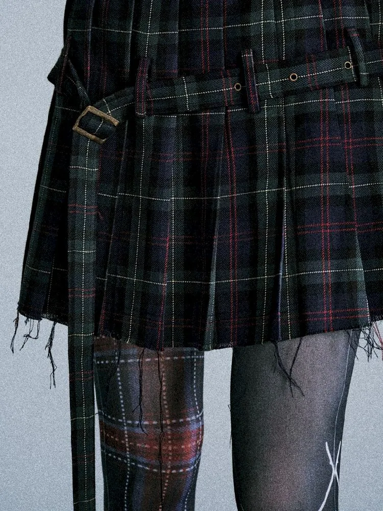 Checkered Patchwork Pleated Skirt【s0000005405】