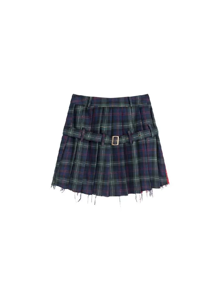 Checkered Patchwork Pleated Skirt【s0000005405】