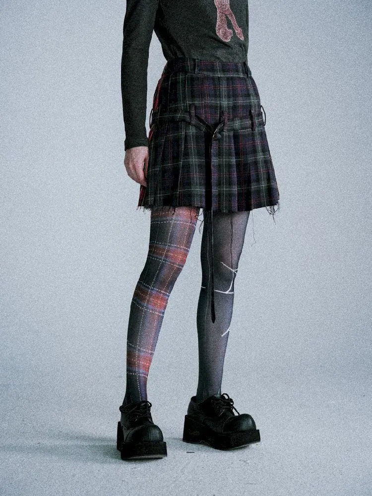 Checkered Patchwork Pleated Skirt【s0000005405】