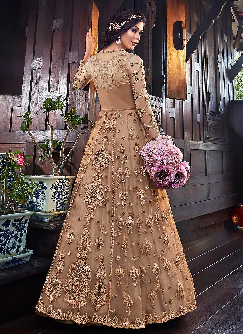 Copper Floral Embroidered Anarkali Suit With Jacket