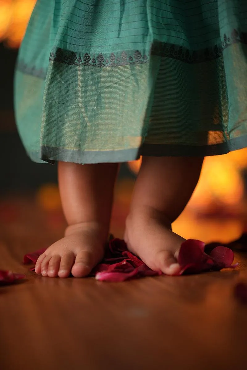 Dahlia sleeveless infant pleated dress in handwoven cotton silk