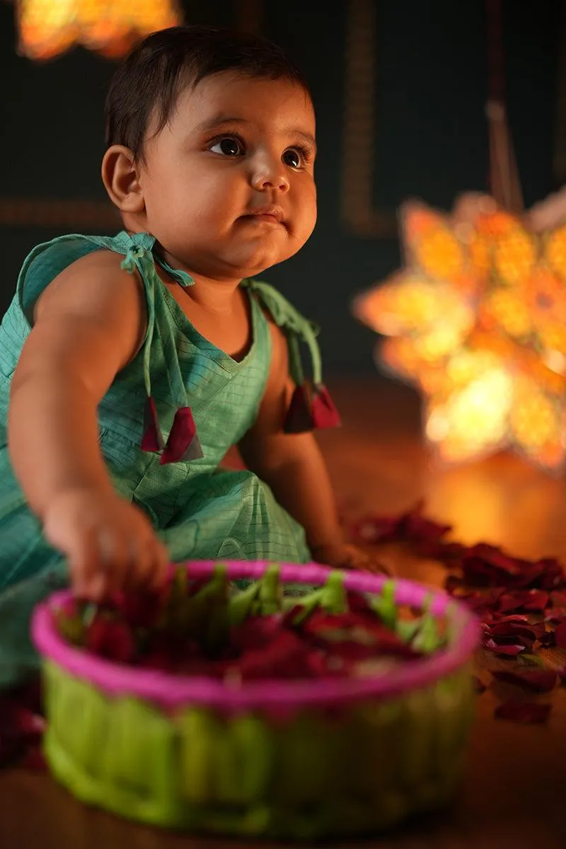 Dahlia sleeveless infant pleated dress in handwoven cotton silk