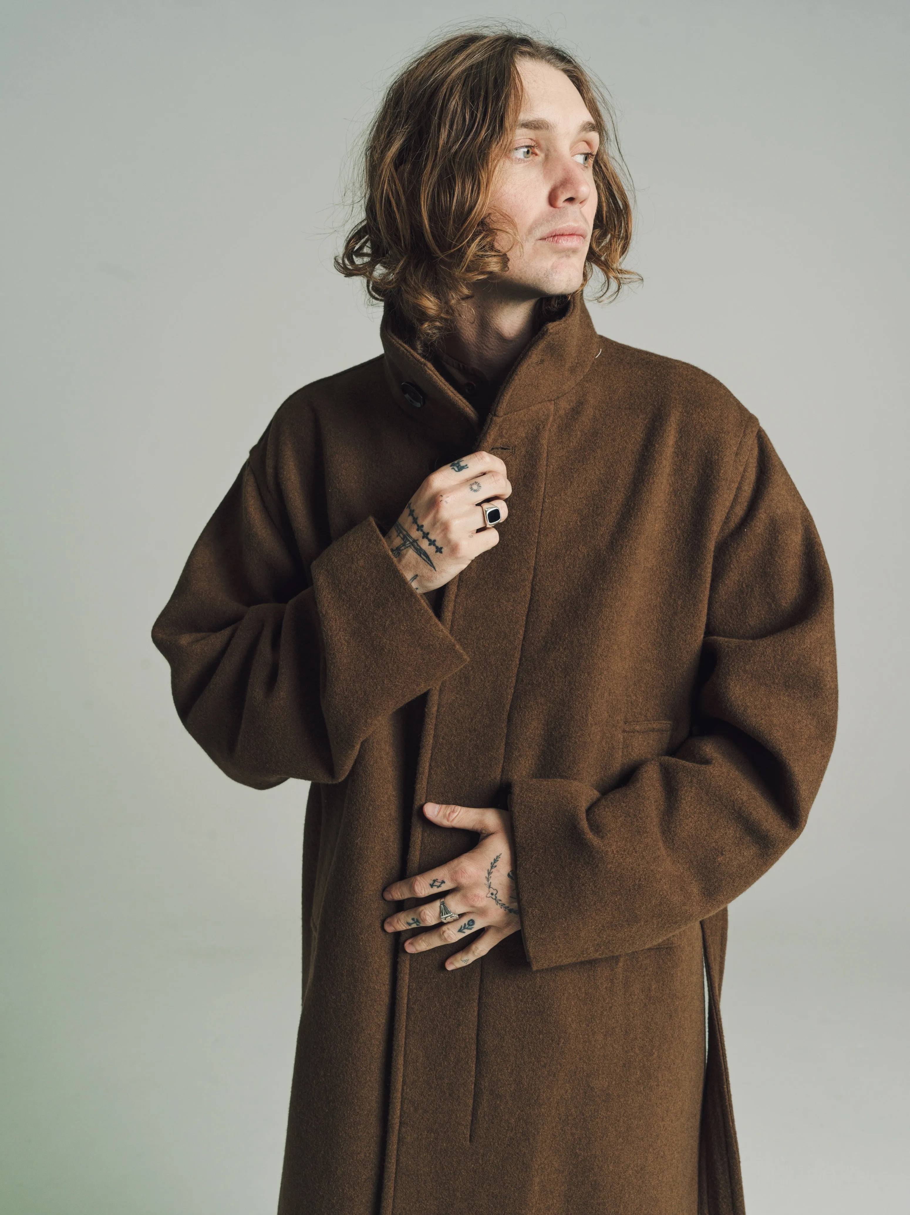 Dark Tobacco Wool & Cashmere Bathrobe Coat