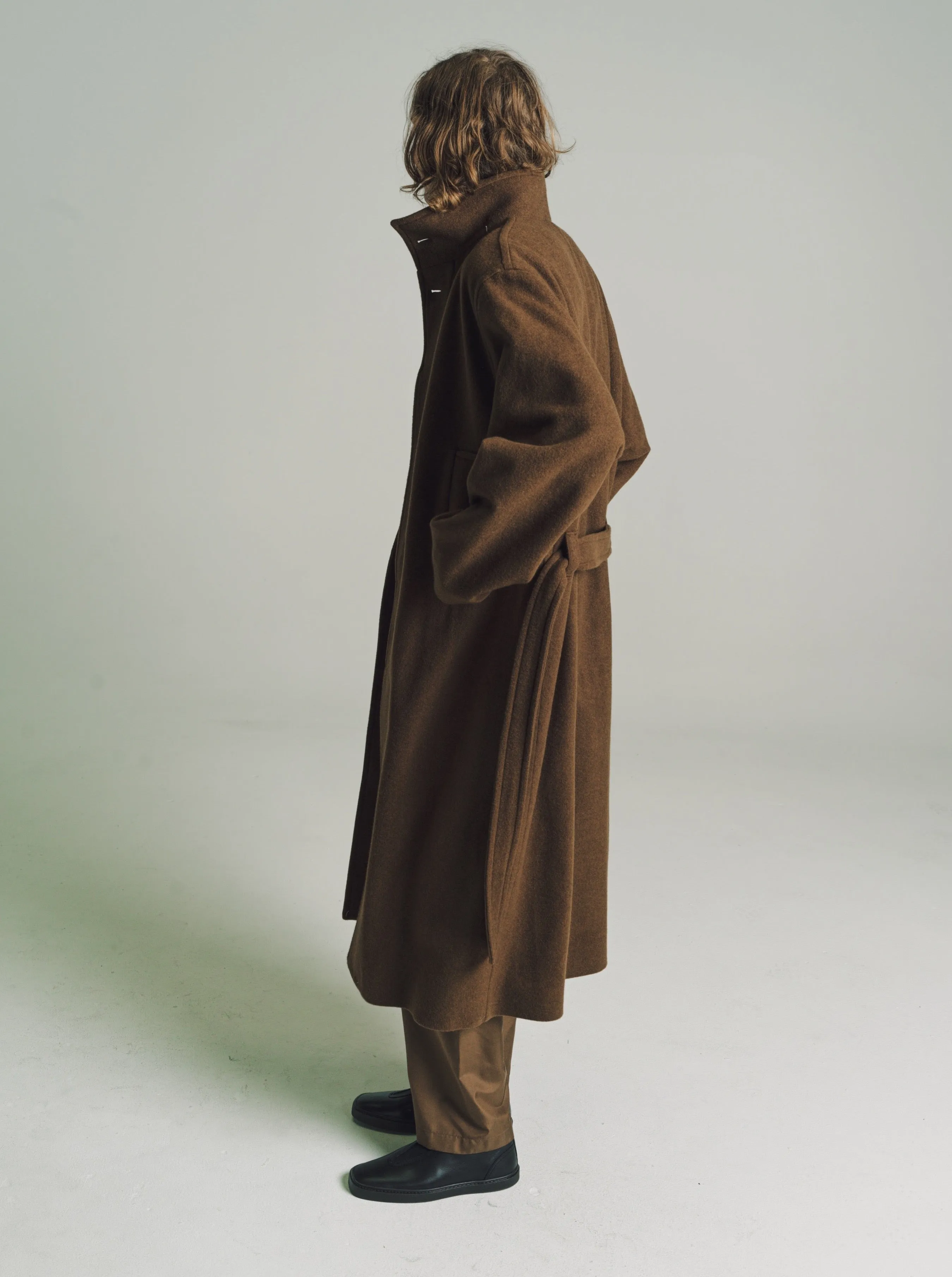 Dark Tobacco Wool & Cashmere Bathrobe Coat