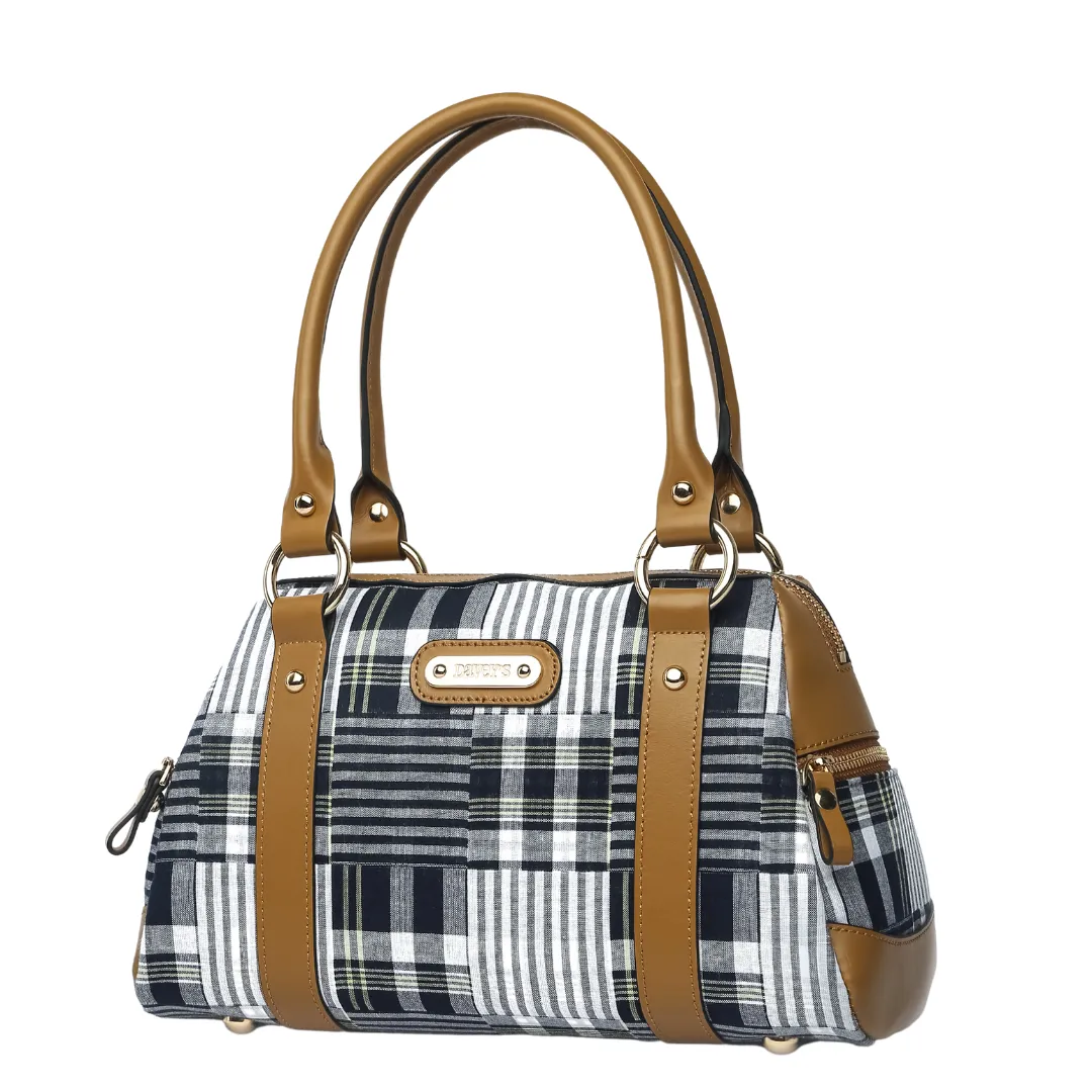 Doctor Bag - Navy/White Patchwork Plaid