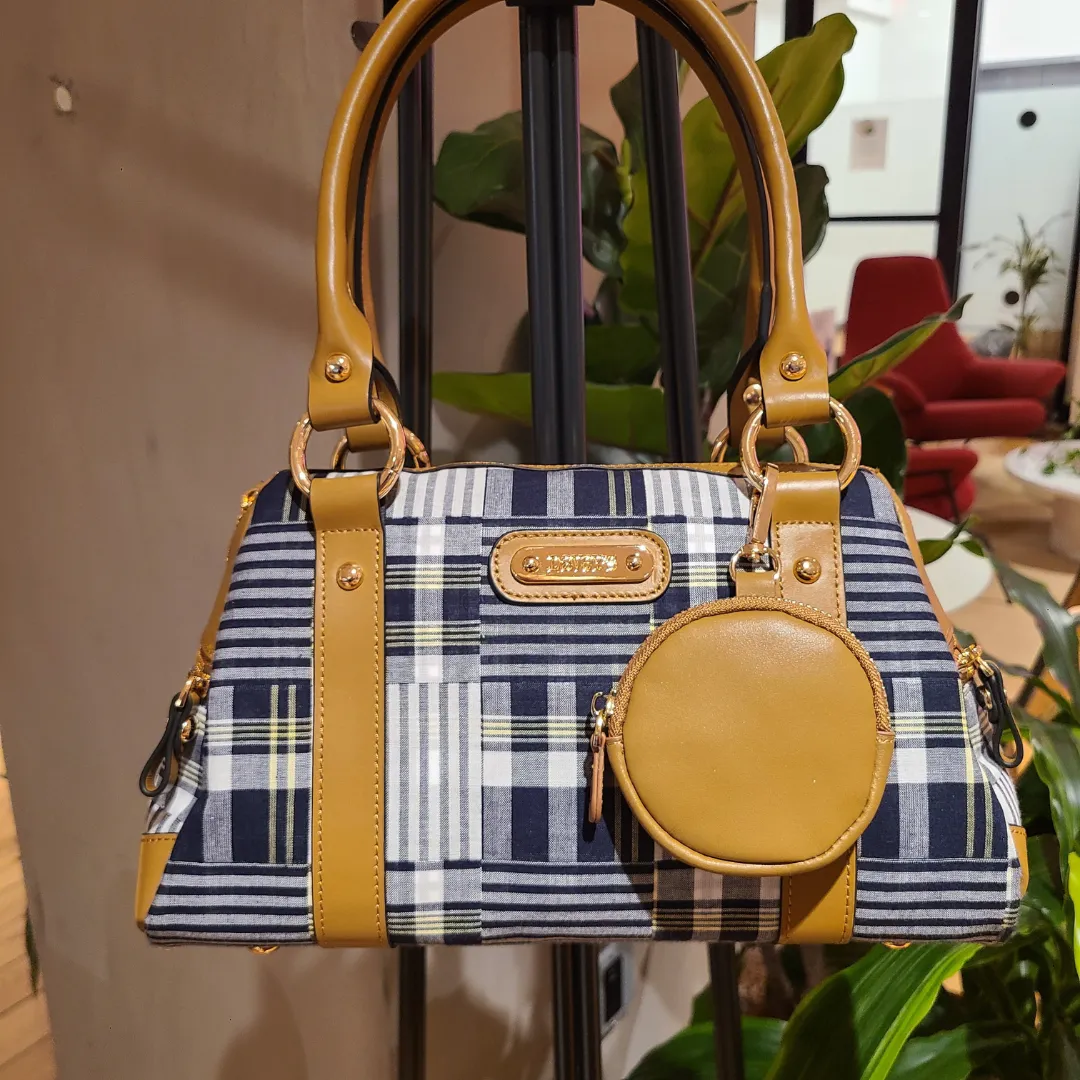 Doctor Bag - Navy/White Patchwork Plaid