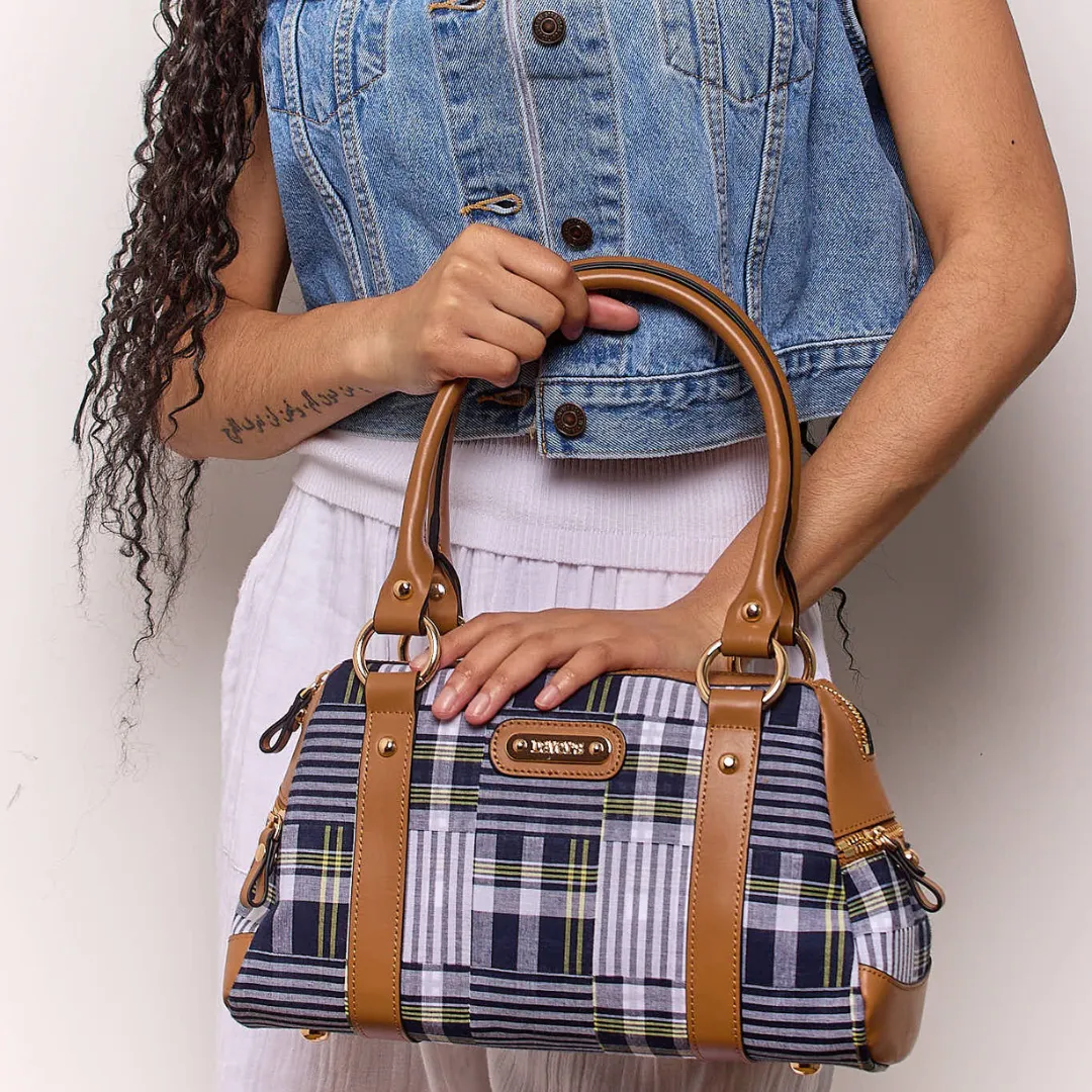 Doctor Bag - Navy/White Patchwork Plaid