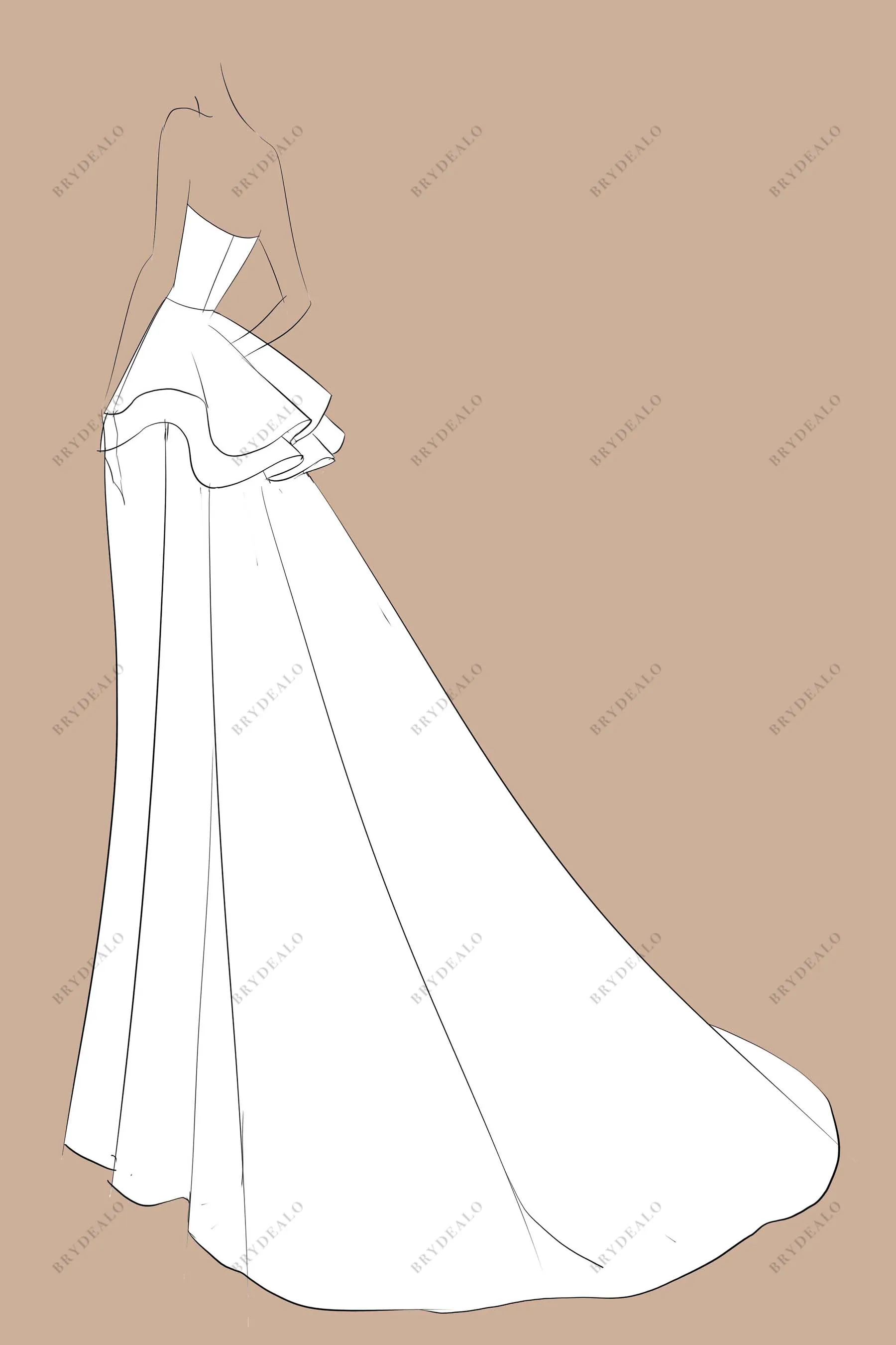 Elegant Strapless Mermaid Overskirt Wedding Dress Sketch