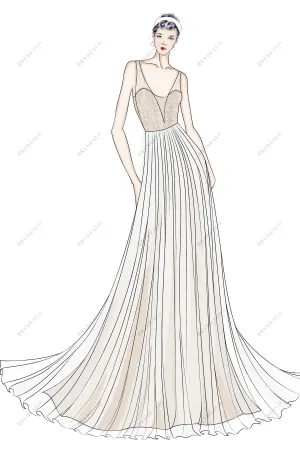 Ethereal Illusion Neck Lace Designer Wedding Dress Sketch