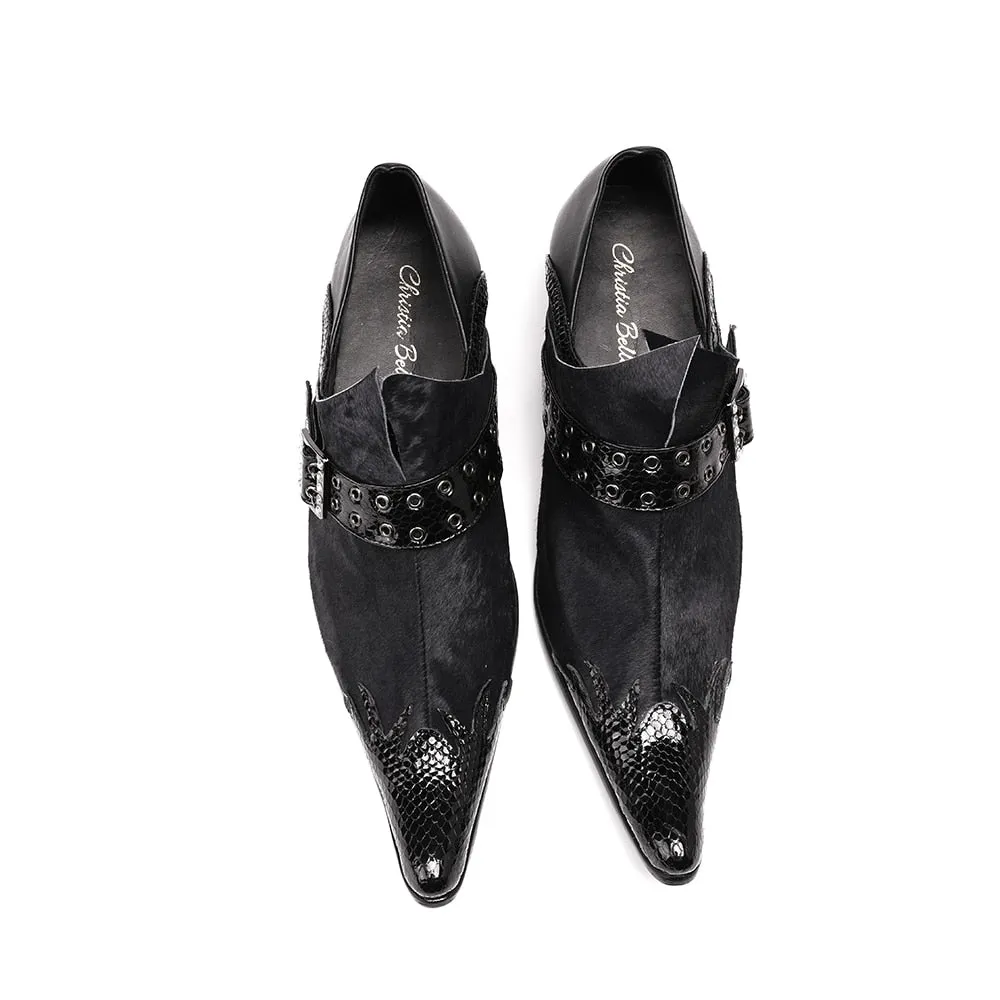 ExoticLux Leather Pointed Toe Dress Loafers