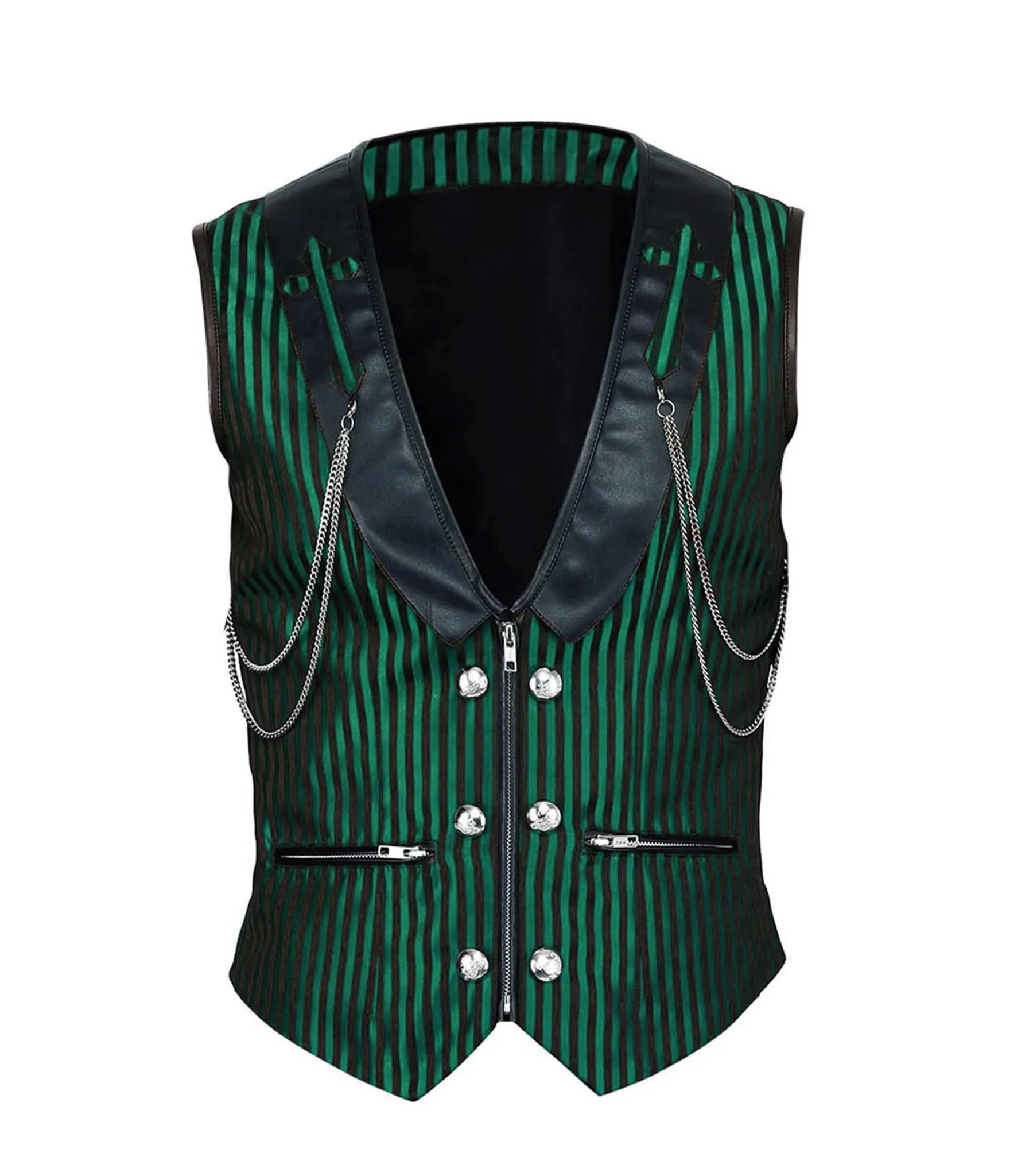 Green Stripes Brocade Gothic Men's Waist Coat