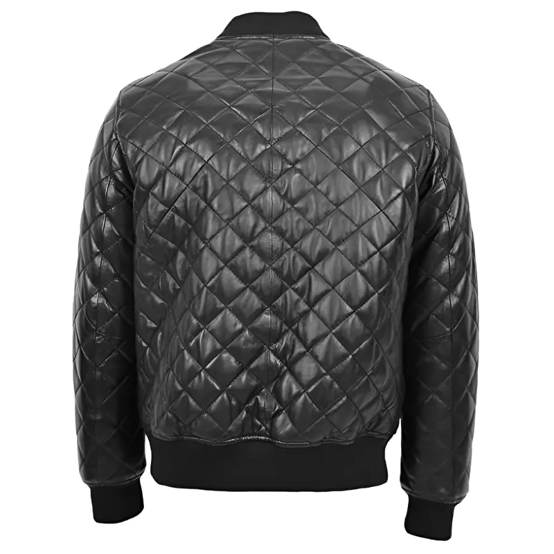 Gregory Black Quilted Bomber Leather Jacket