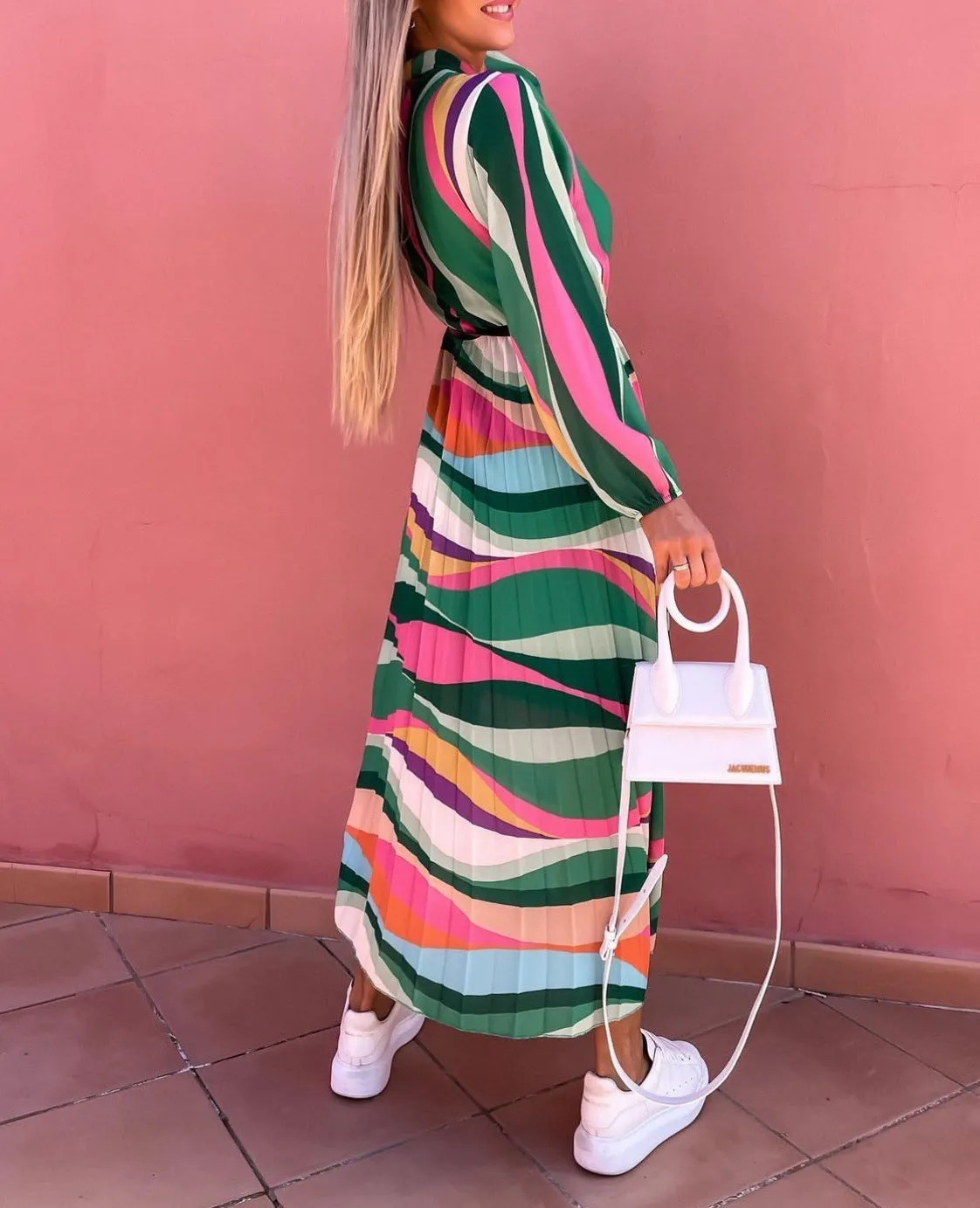 Holiday long-sleeved print maxi dress