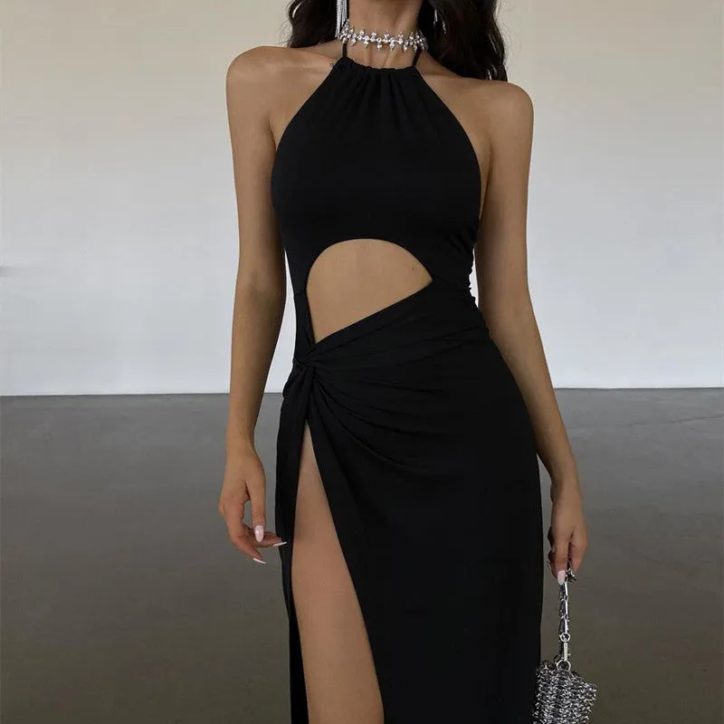 Hollow High Slit Lace-up Dress