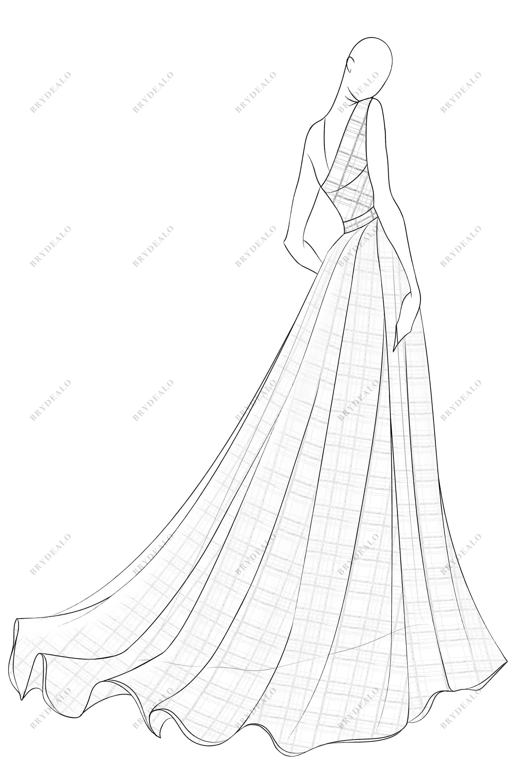 Illusion One Shoulder Sequined Custom-made Wedding Dress Sketch