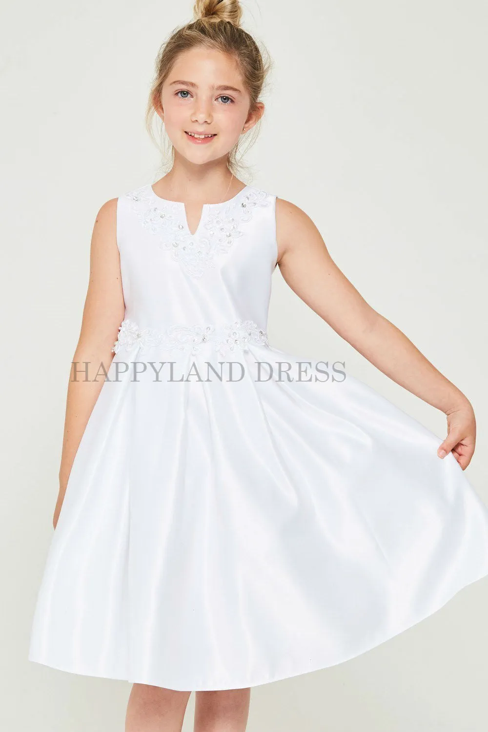 Ivory Satin V-Neck Dress with D836