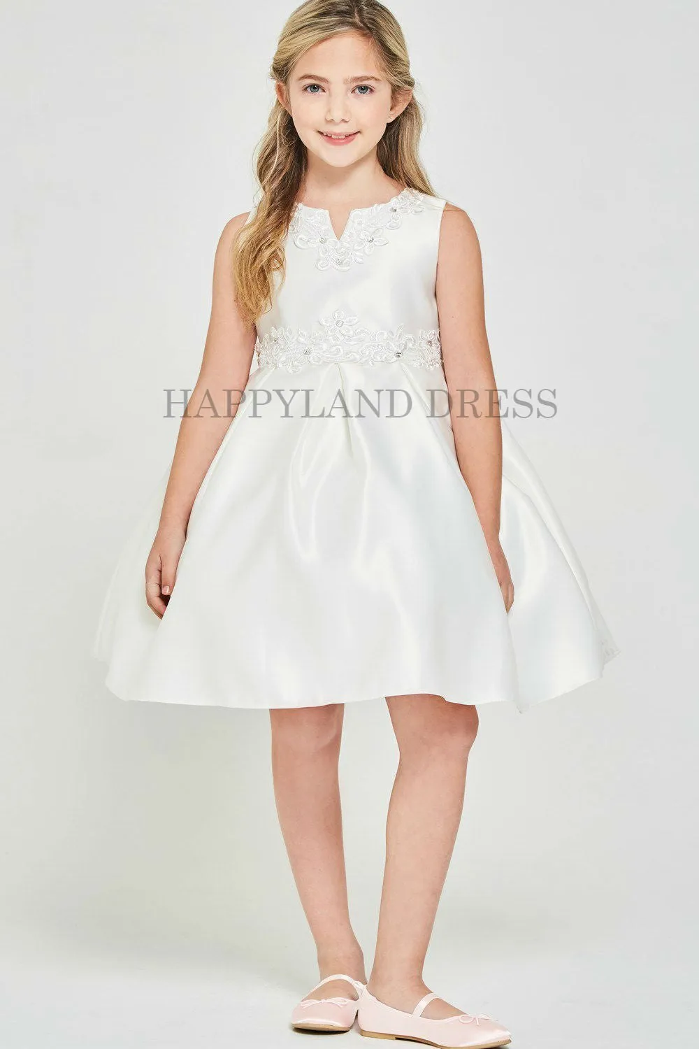 Ivory Satin V-Neck Dress with D836